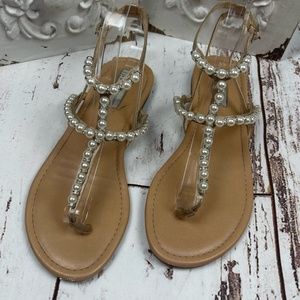 Embellished  Pearls & Rhinestones Casual Flat Sandals